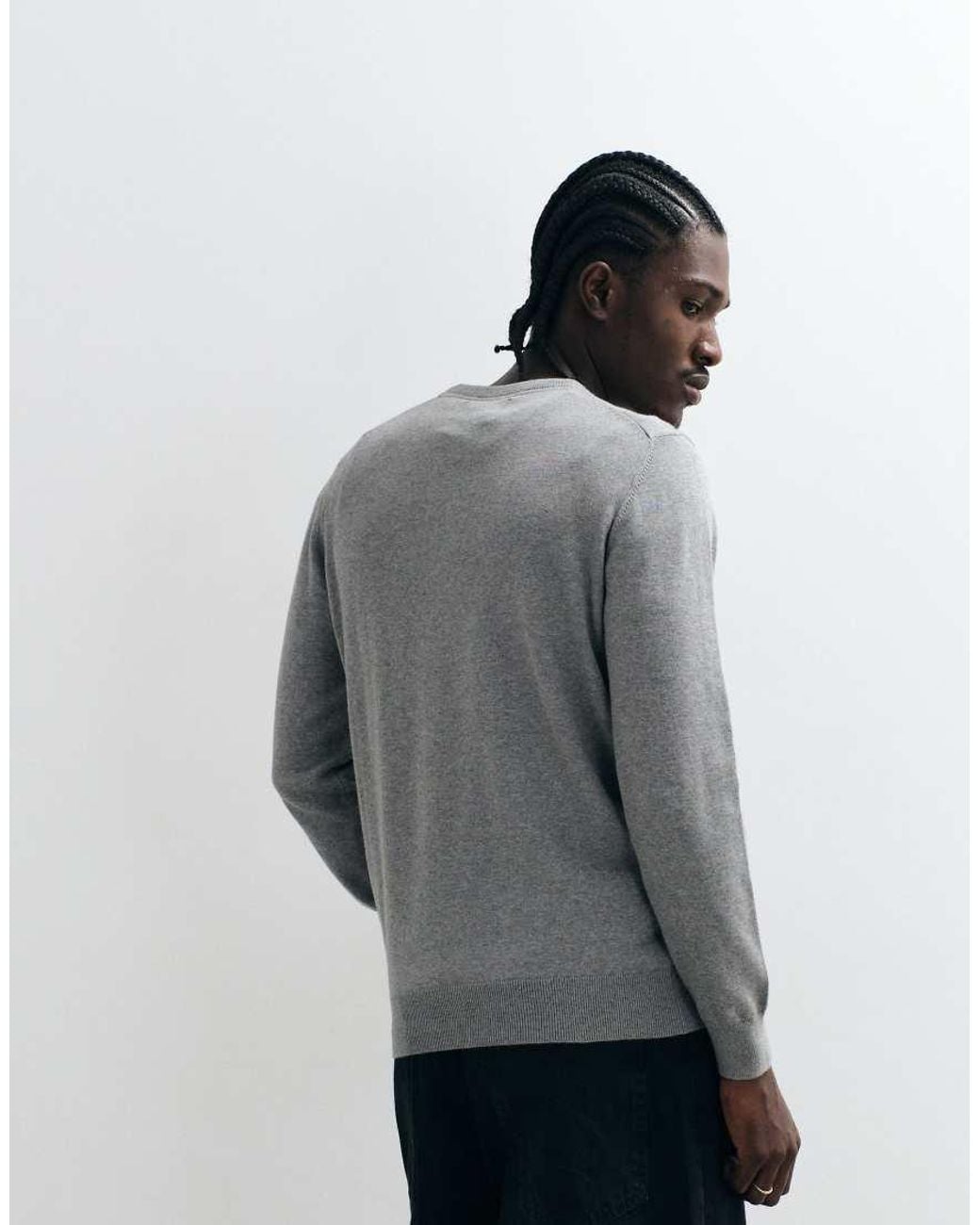 Barbour Gray Pima Cotton Crewneck Knitted Logo Jumper for men