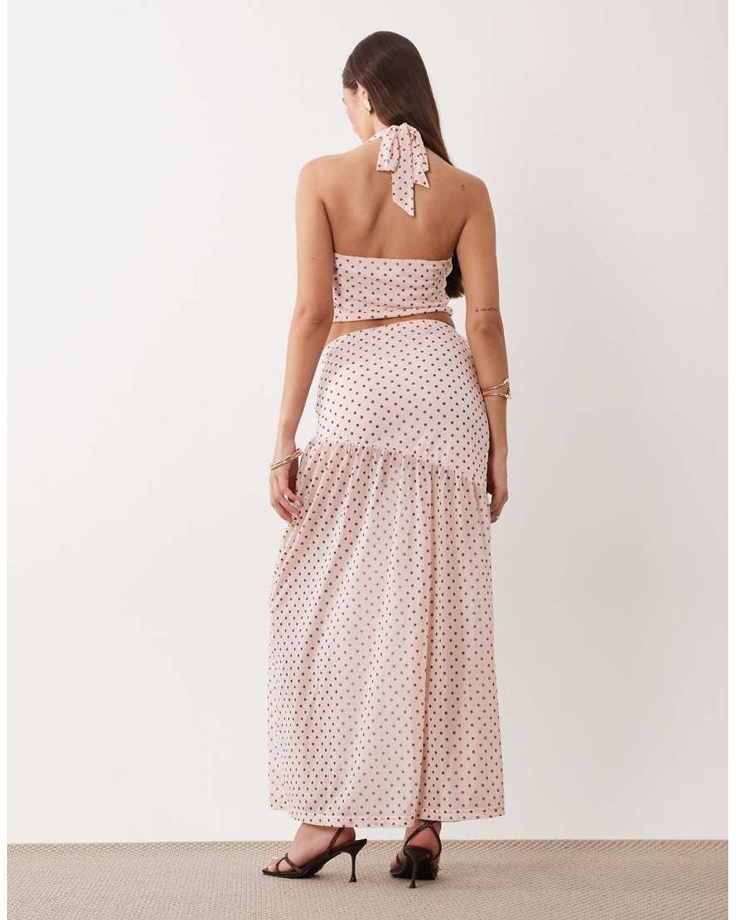 The Frolic Pink Exclusive Chiffon Sheer Hem Detail Maxi Skirt Co-Ord