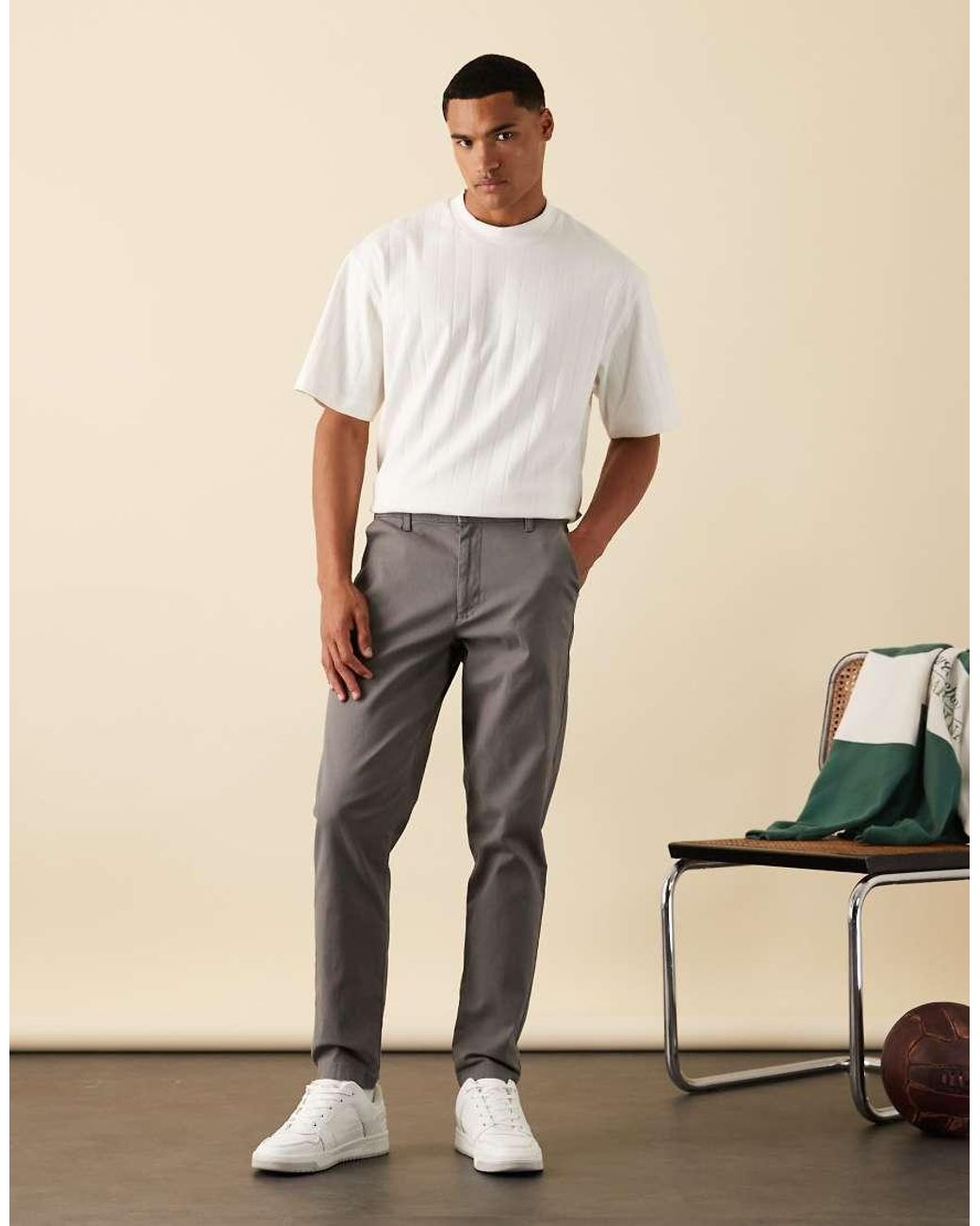 ASOS Gray Tapered Chinos for men