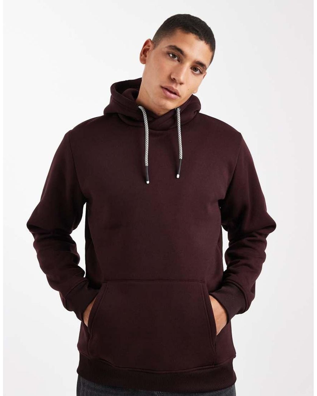 Brave Soul Red Hoodie With Contrast Drawcords for men