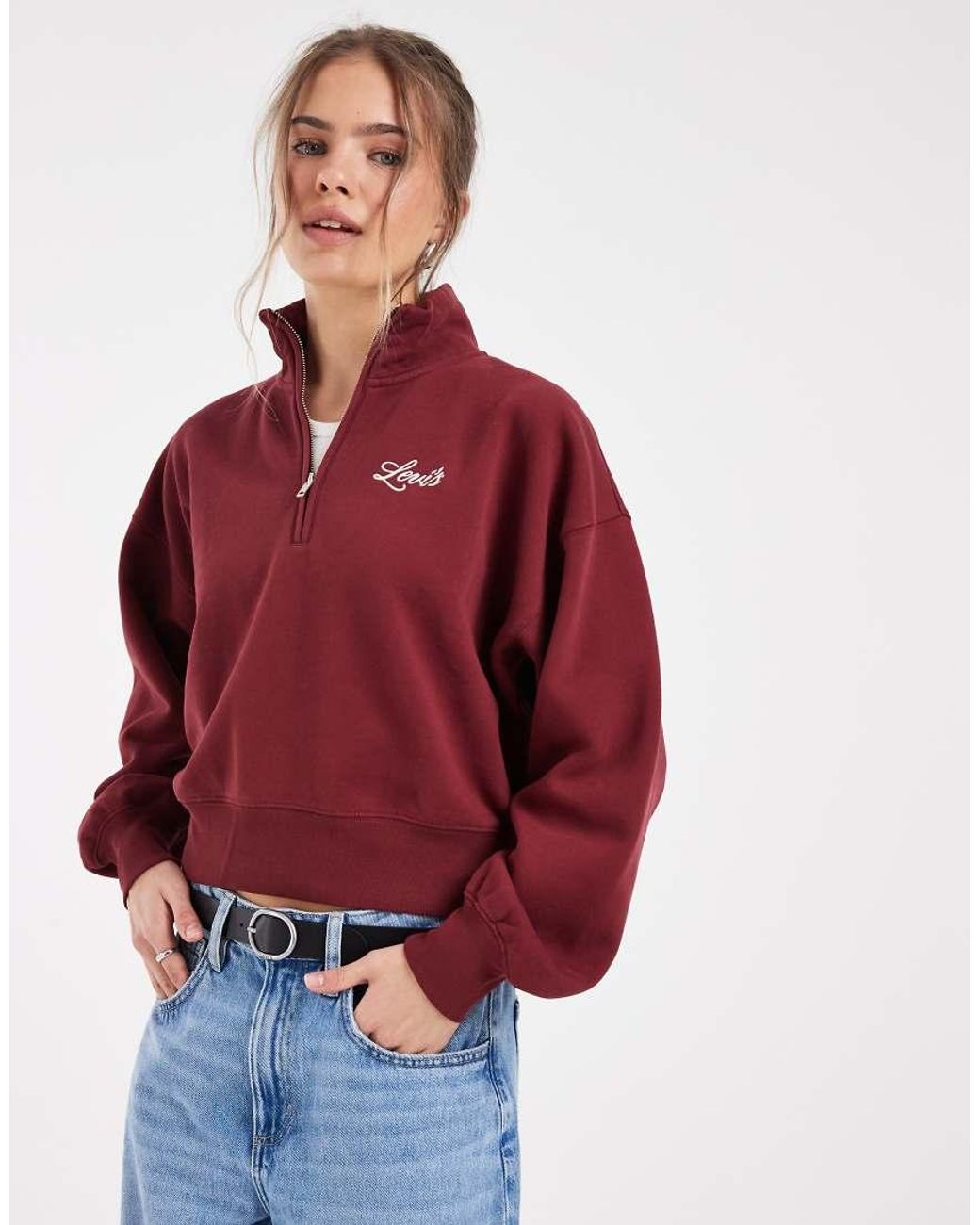 Levi's Red Vintage 80's Quarter Zip Sweatshirt With Chest Logo