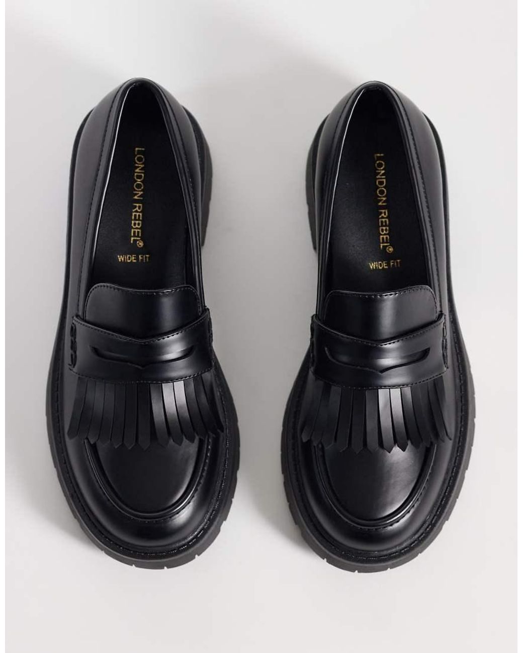 London Rebel Black Palmer Tassel Chunky Loafers