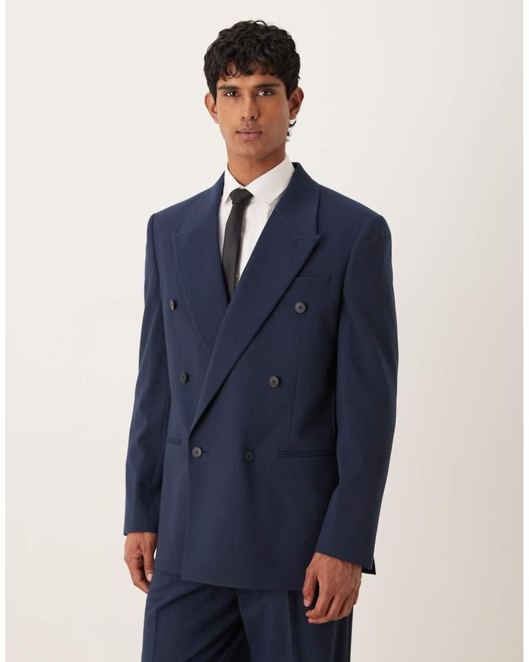 ASOS Double Breasted Ruimvallend Recht Colbert in het Blue voor heren
