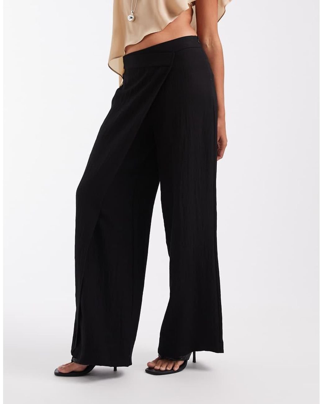 ONLY Black Wide Leg Trousers With Asymmetric Detail