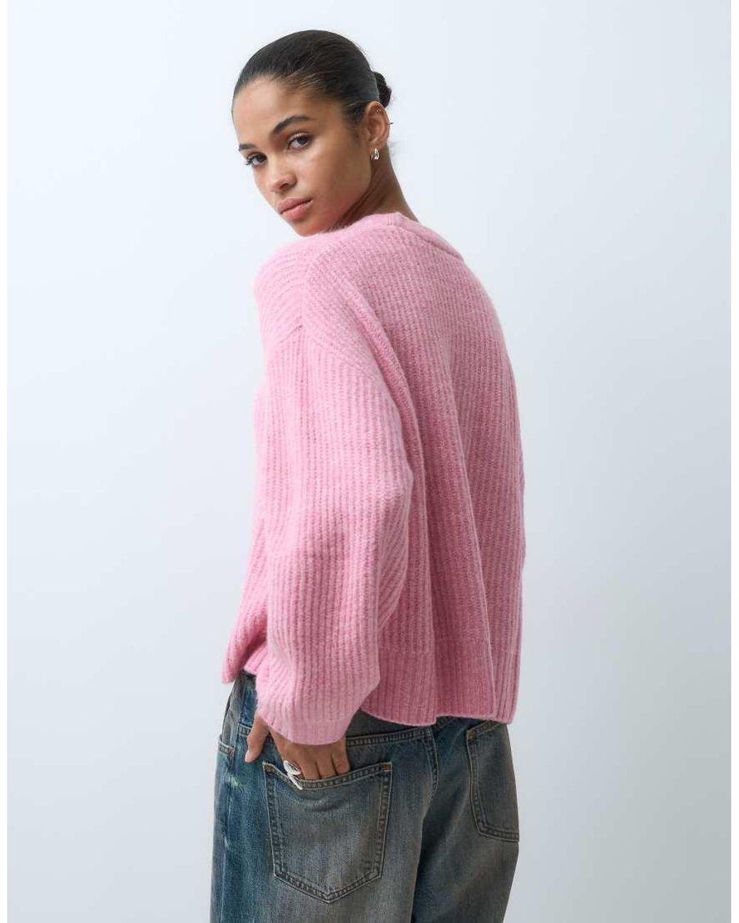 JJXX Pink Fluffy Cropped Ribbed Sweater