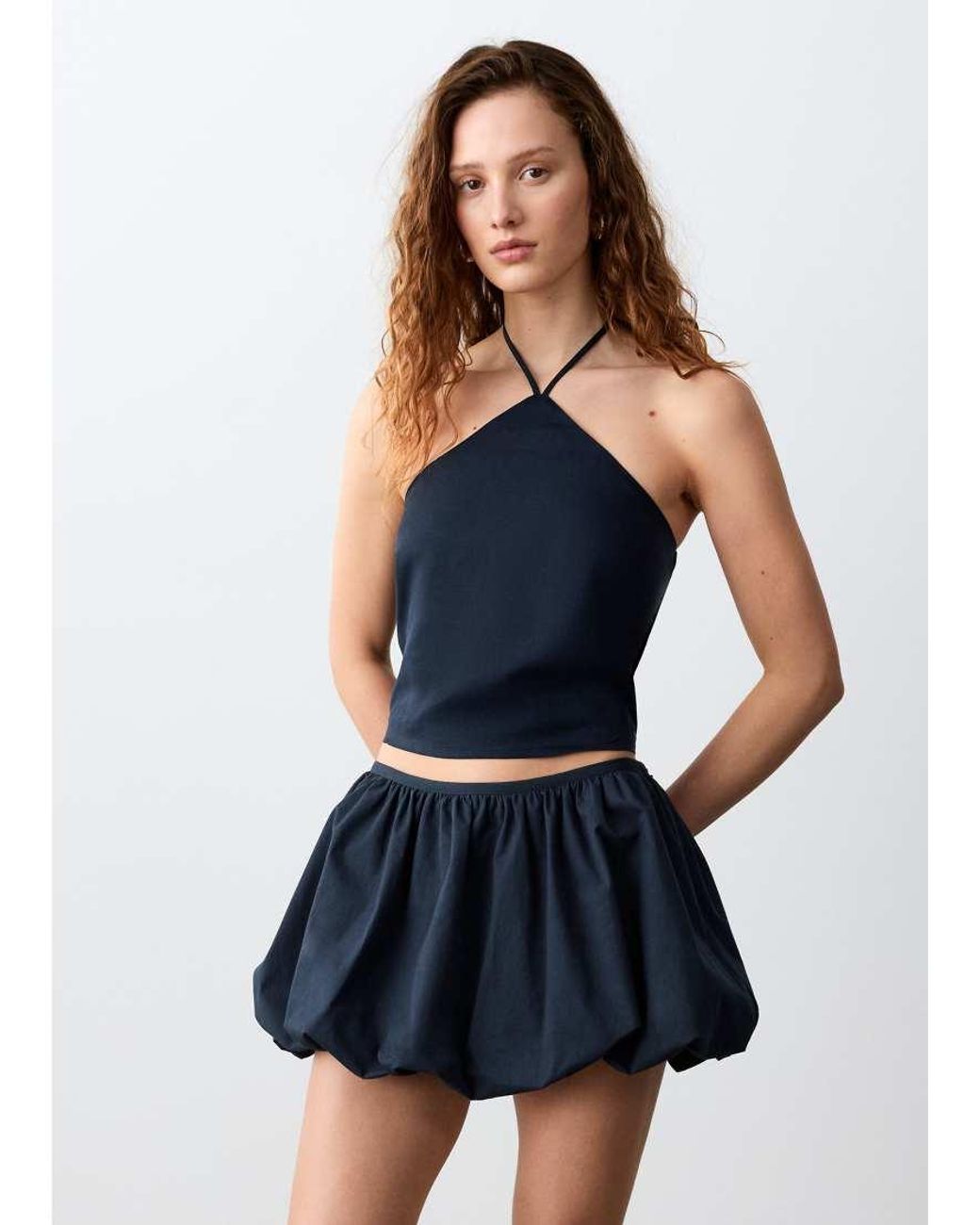 Mango Blue Teen Linen Mix Halterneck Top
