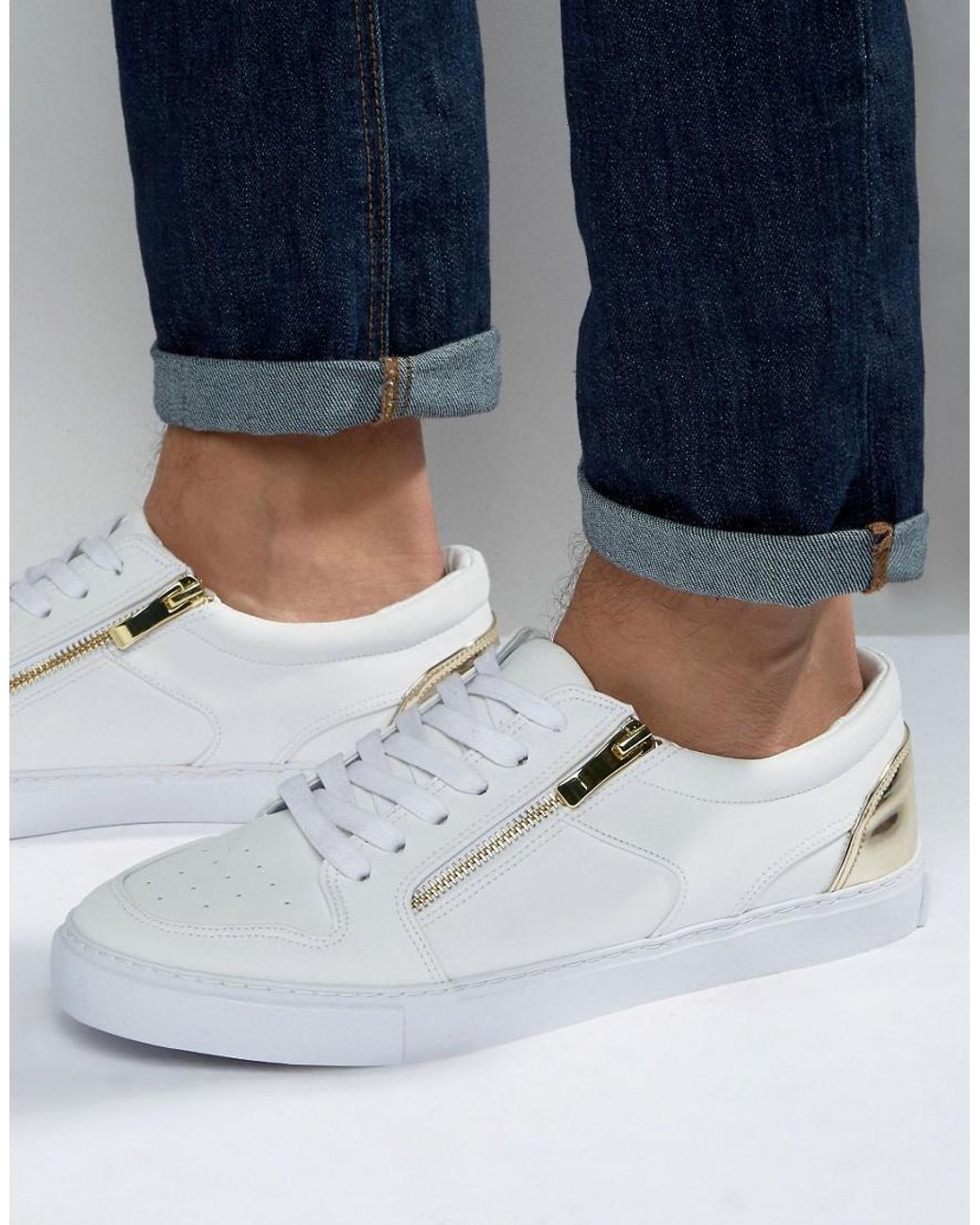 ASOS Sneakers In White With Gold Zip for Men | Lyst