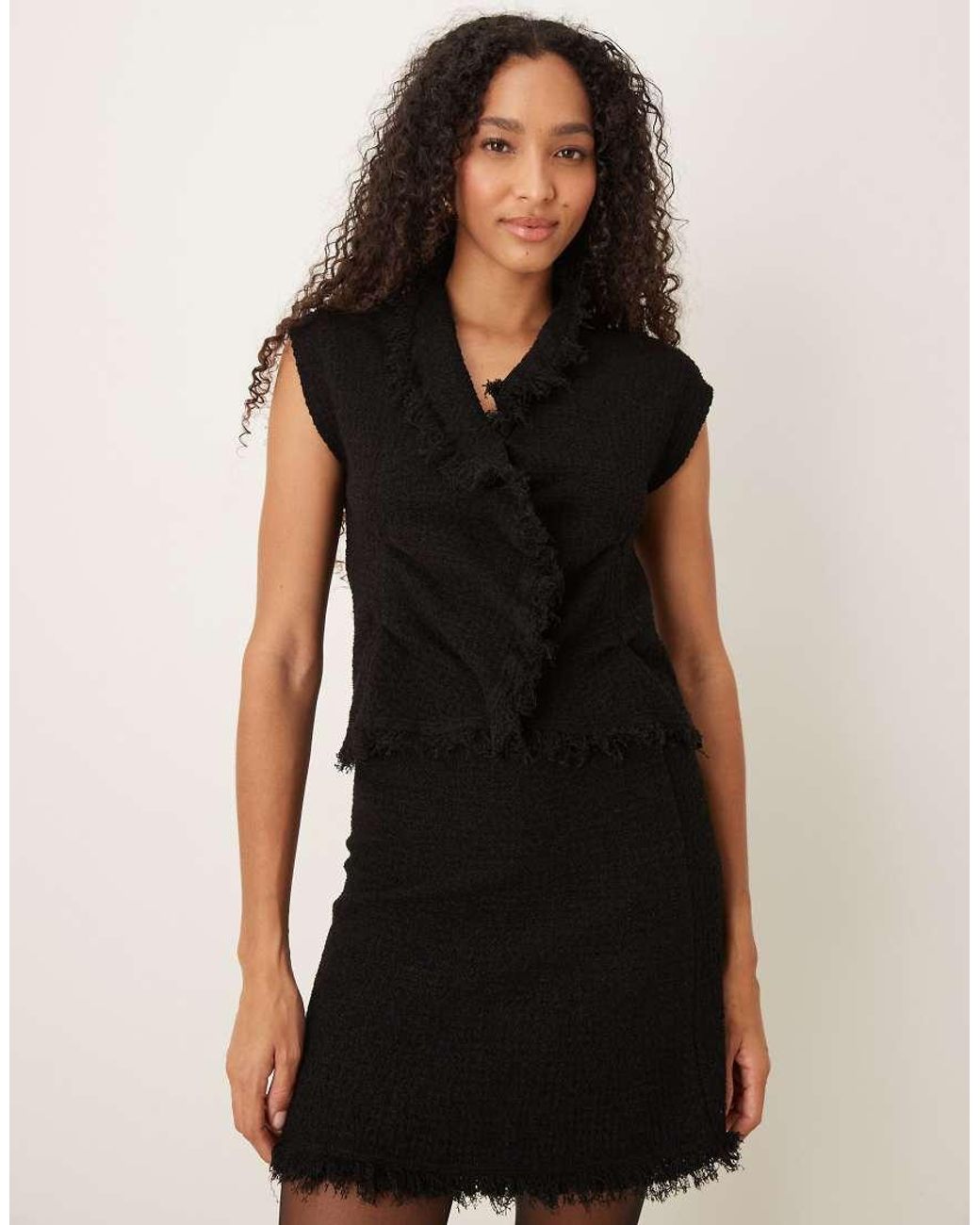 Mango Black Cotton Mix Boucle Sleeveless Top Co-ord