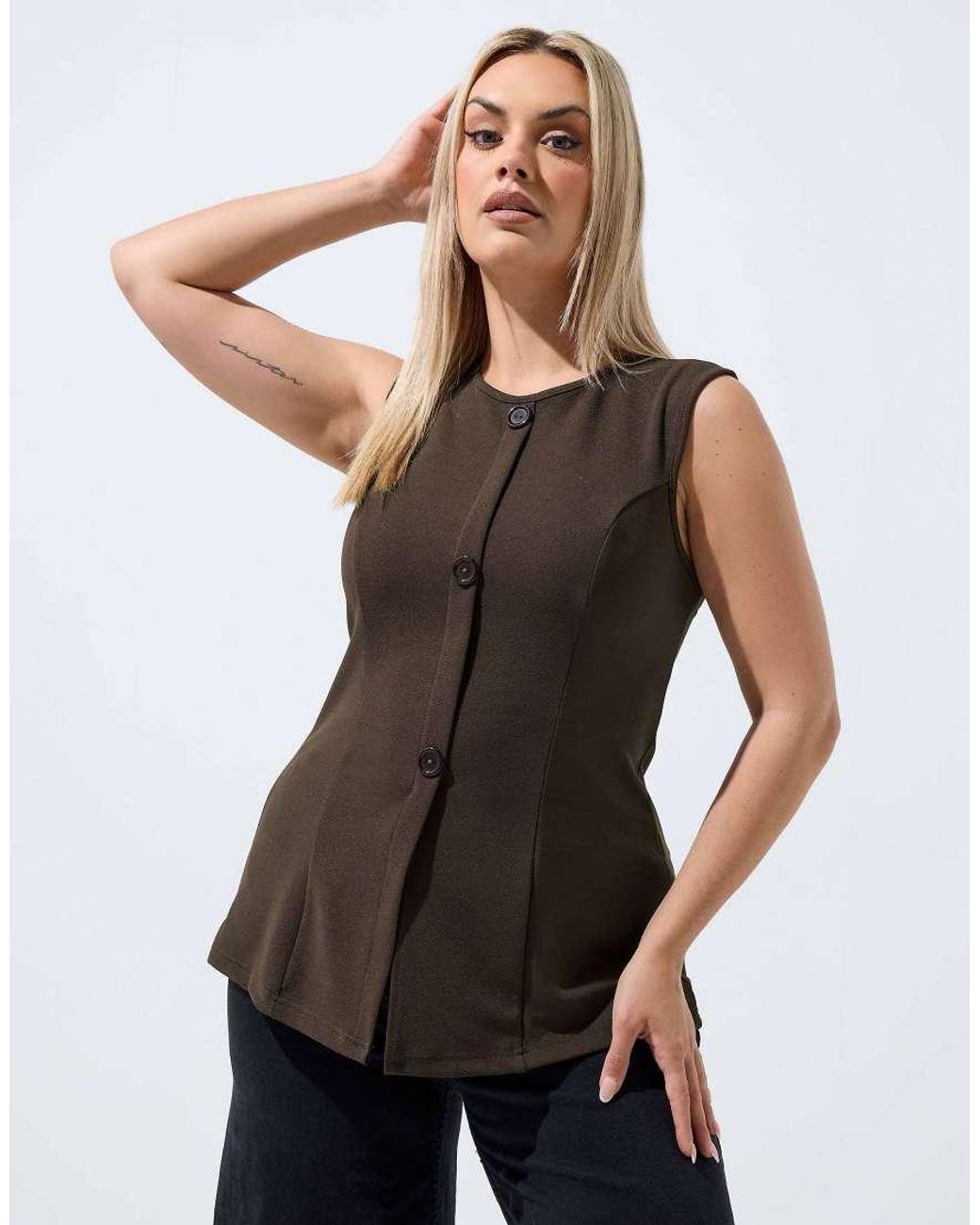 Yours Clothing Brown Seam Detail Waistcoat