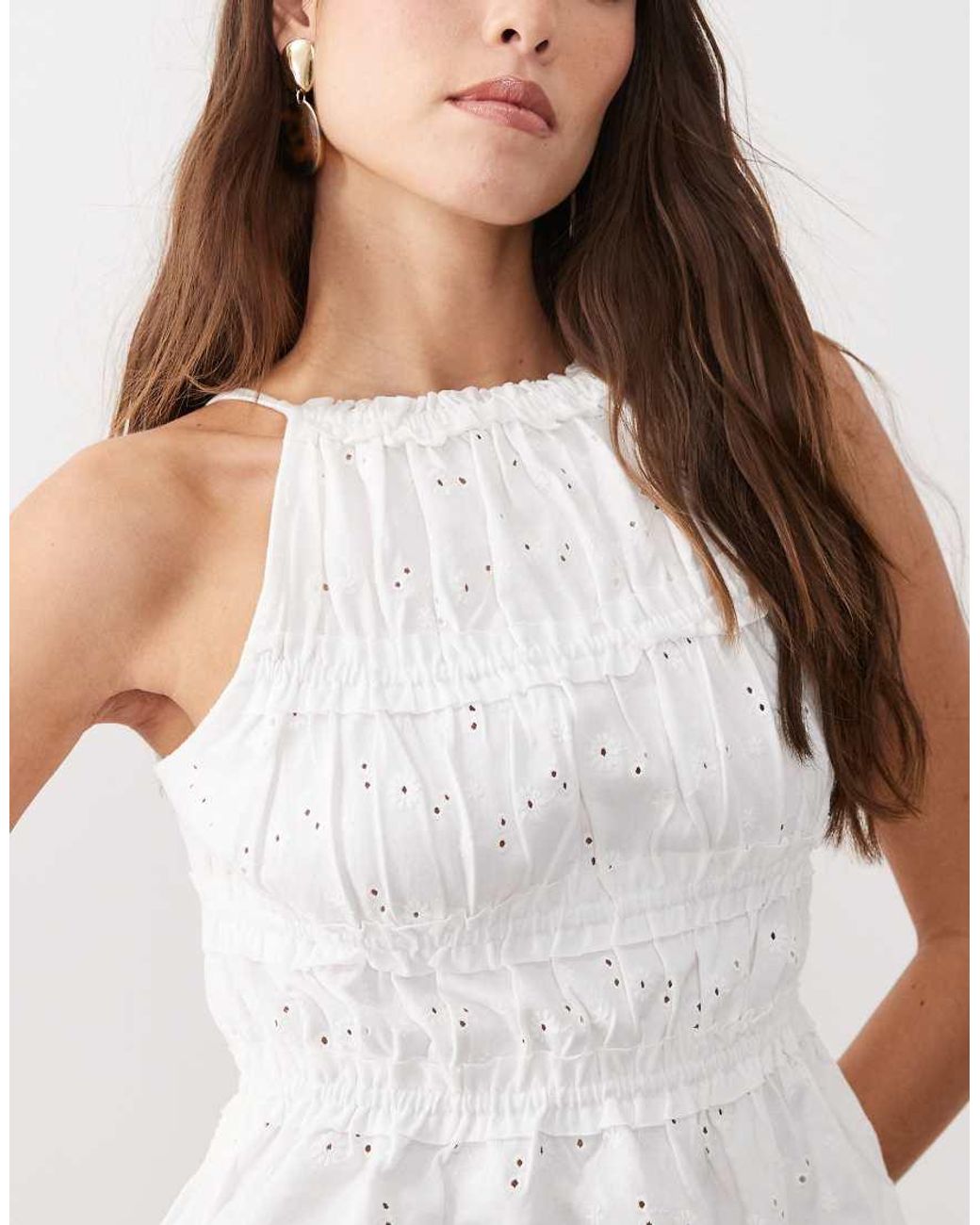 ASOS White Shirred Detail Square Neck Broderie Vest