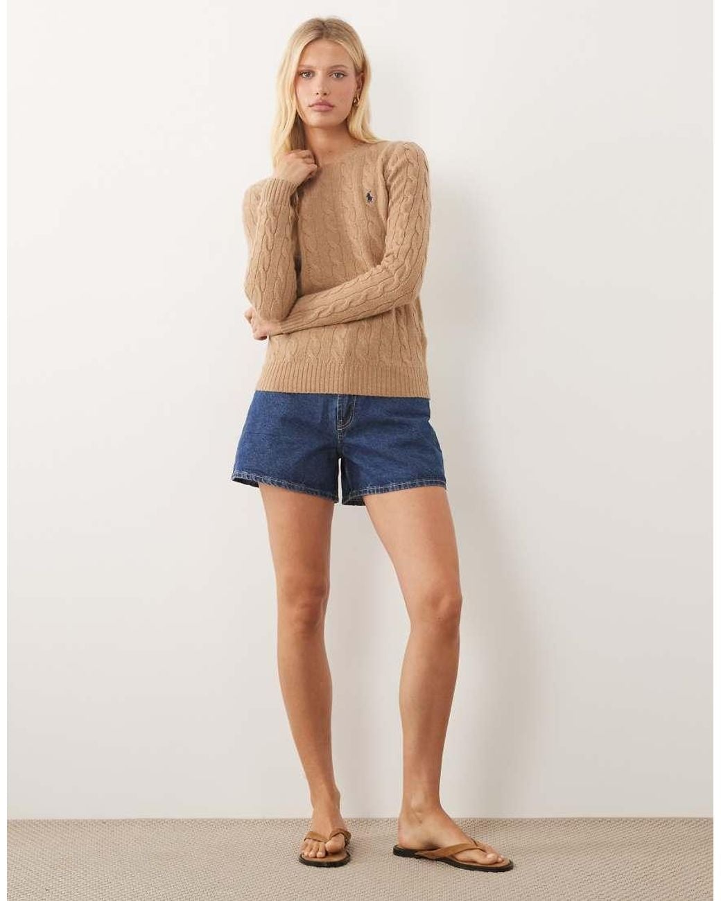 Polo Ralph Lauren Blue Icon Logo Cotton Cable Knit Jumper