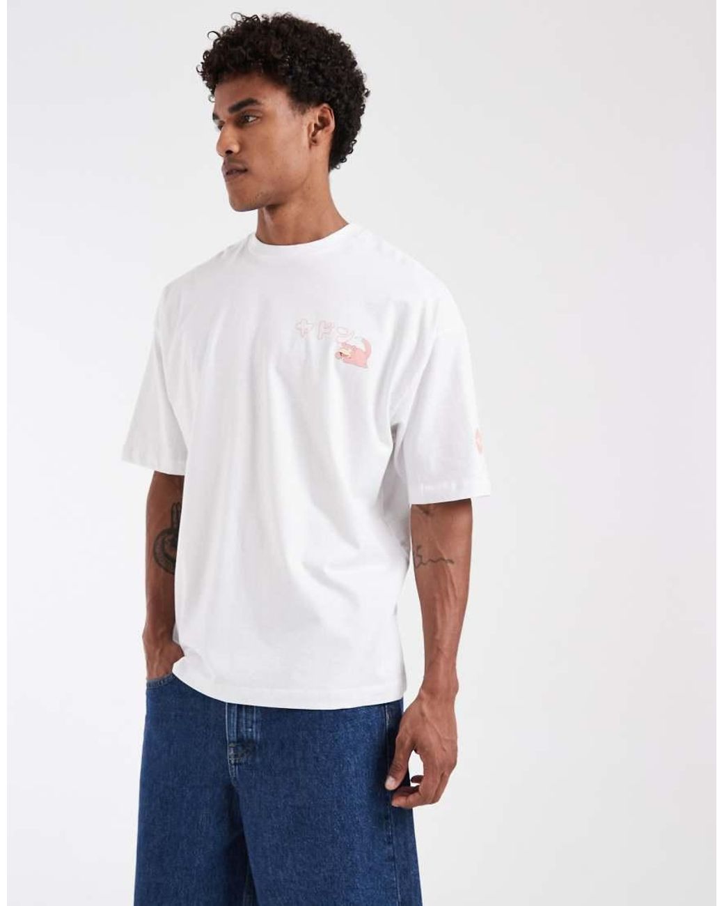 ASOS White Oversized Tee With Slowpoke Pokemon for men