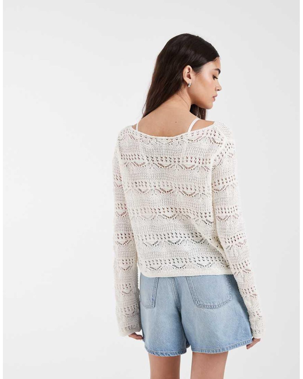 Pieces White Crochet Knitted Jumper