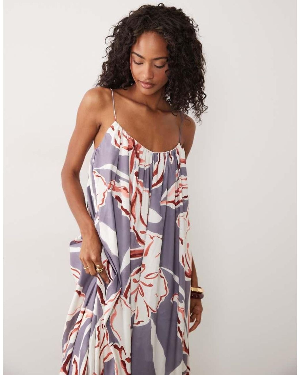 ASOS Pink Strappy Cami Trapeze Maxi Dress