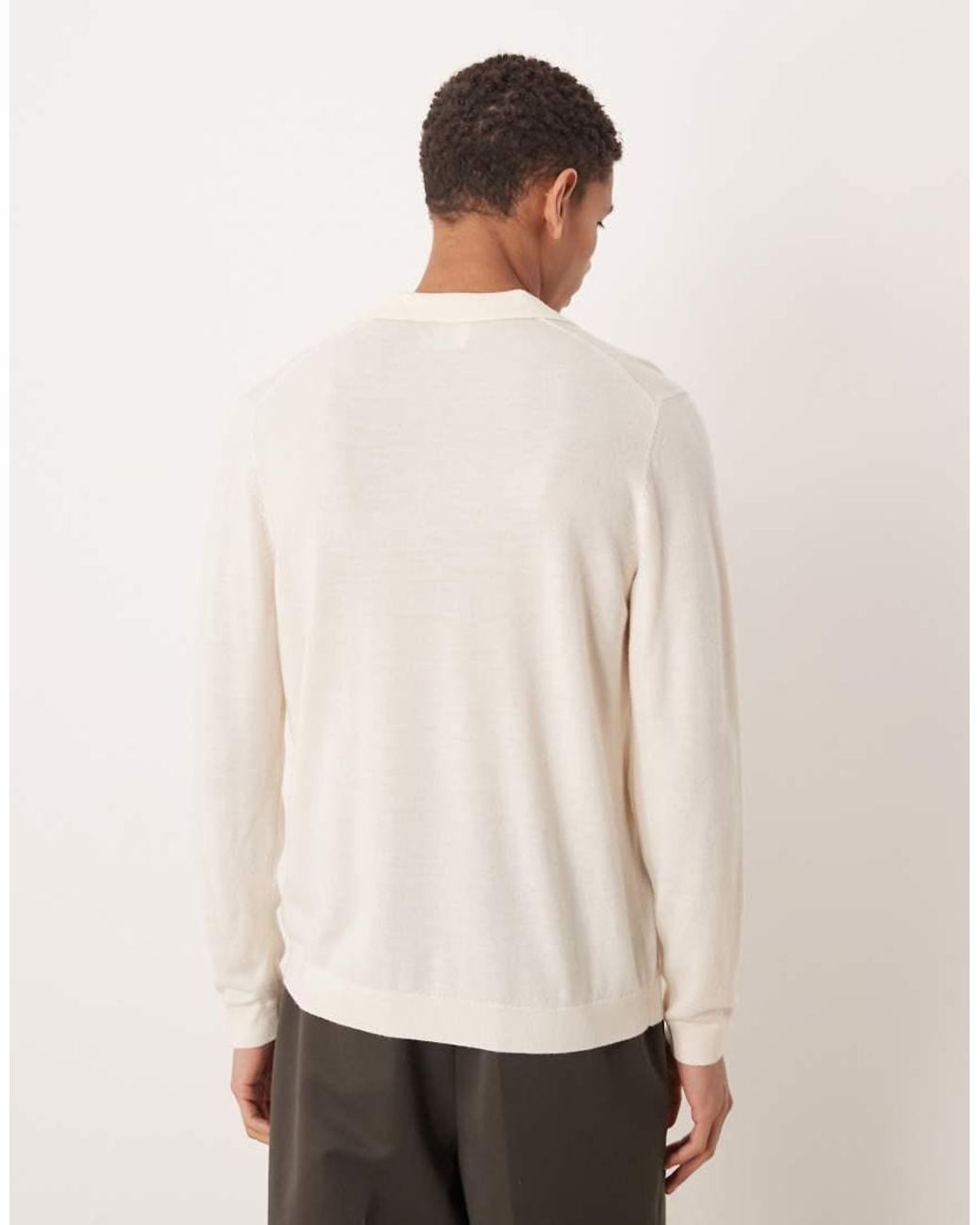 ASOS Gray Knitted Long Sleeve Pure Merino Wool Notch Neck Polo for men