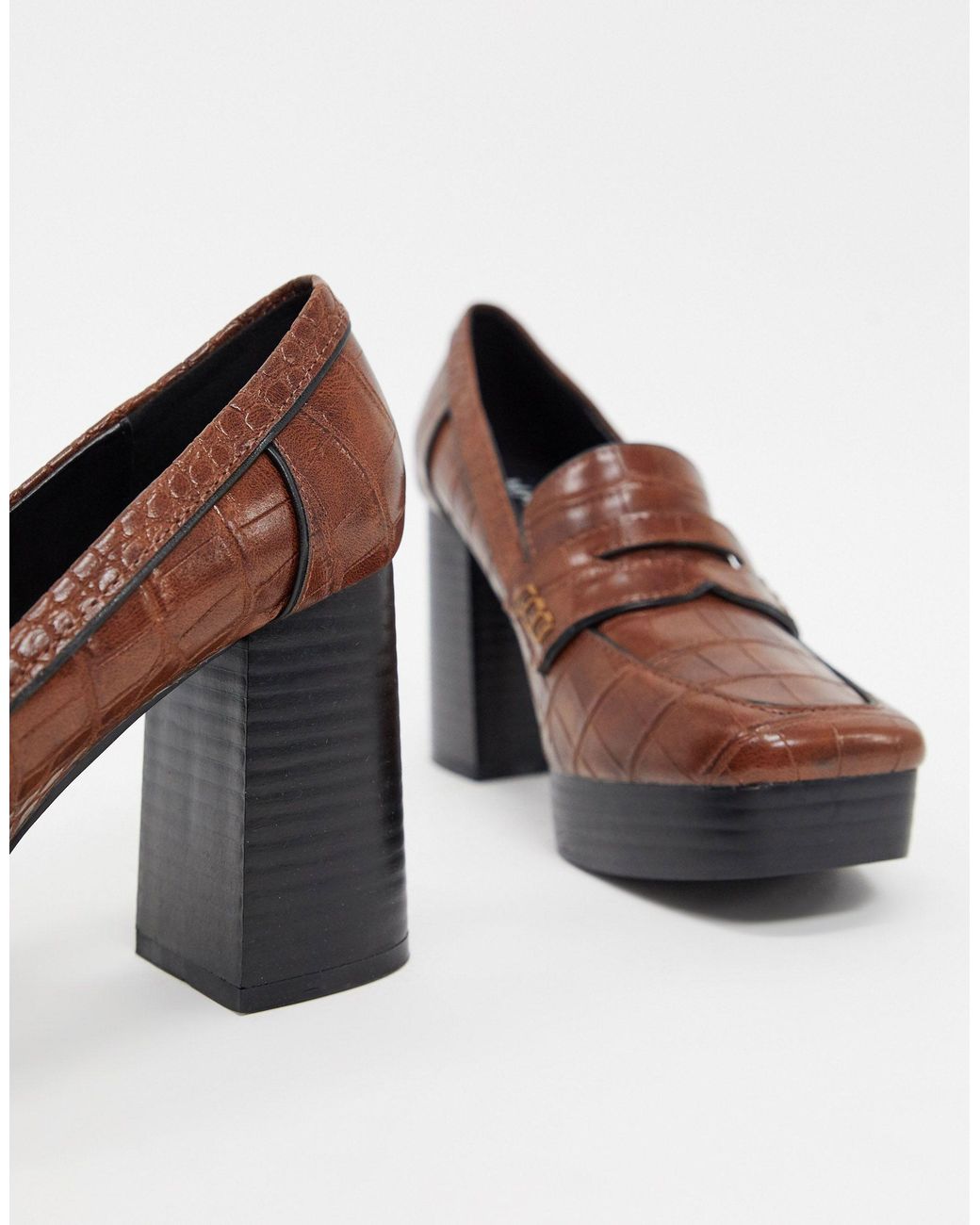 Mango Moc Croc Platform Shoes in Brown | Lyst