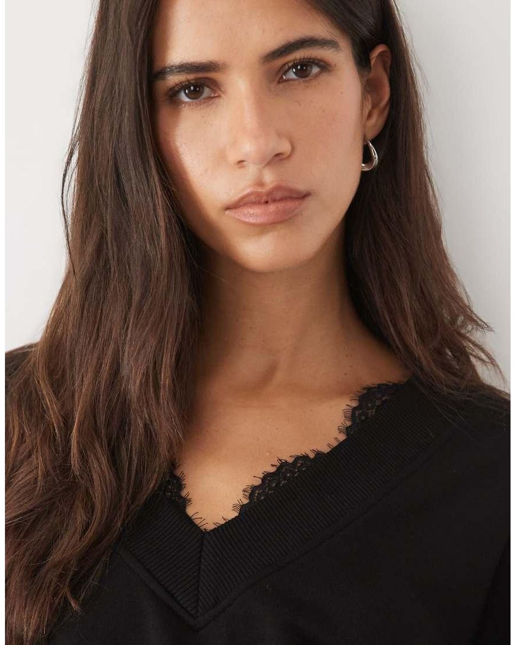 ASOS Black Lace Trim V Neck Sweatshirt