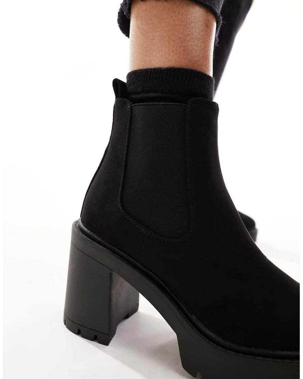 ASOS Black Wide Fit Elma Heeled Chunky Chelsea Boots