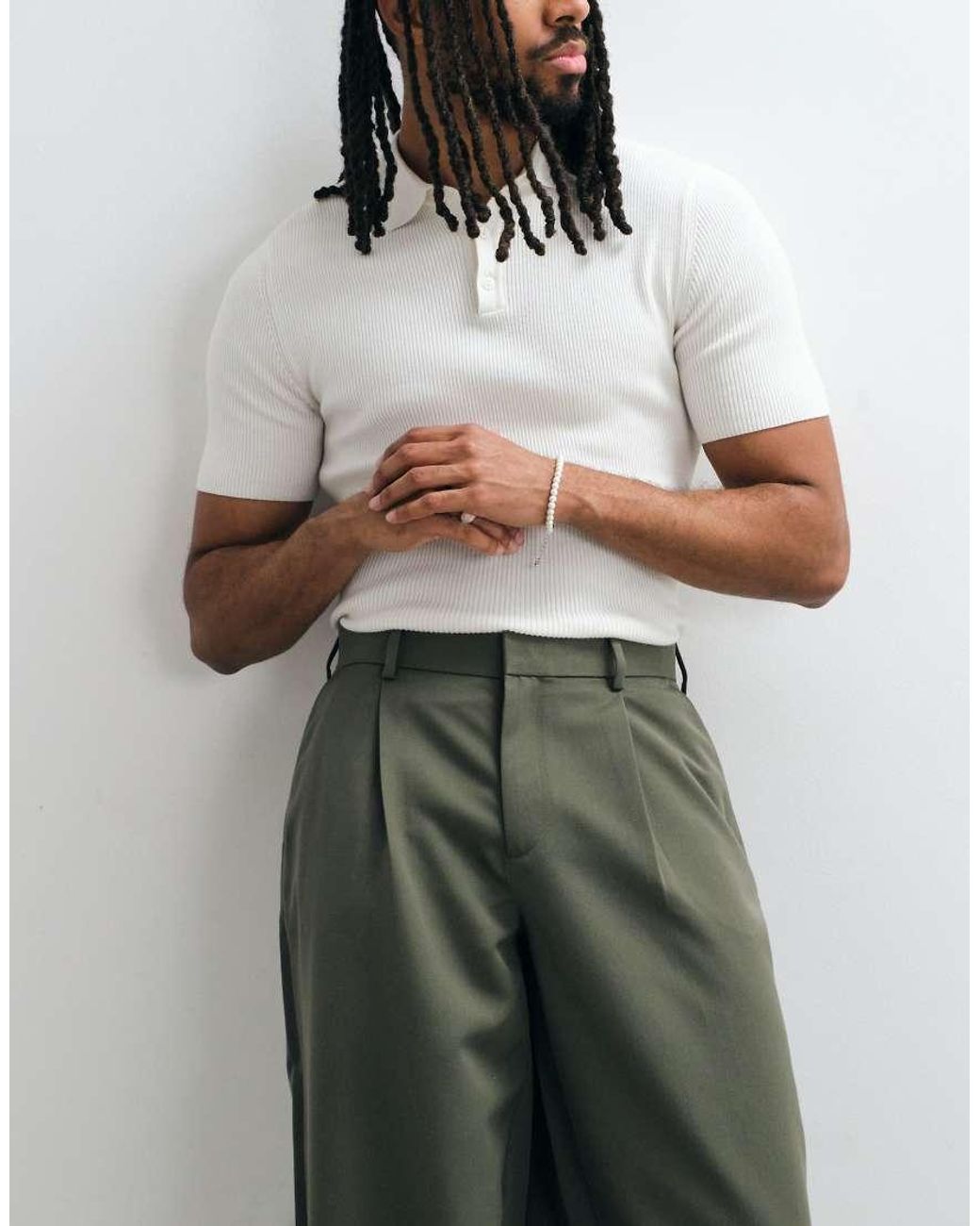 ASOS Green Tailored Pleated Wide Barrel Leg Pants for men
