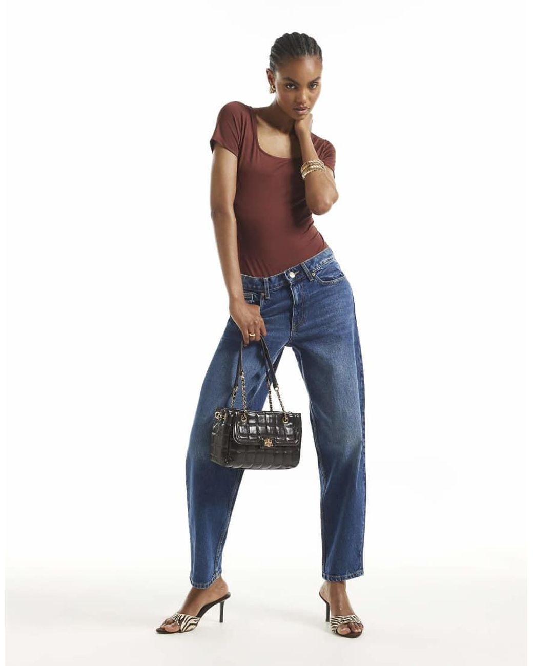 River Island Blue Short Sleeve Scoop Neck Bodysuit