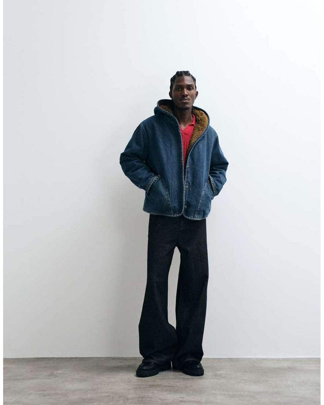 Levi's Blue Oversized Deck Hooded Denim Sherpa Jacket for men