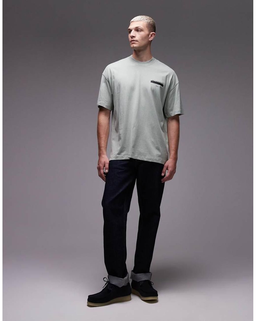 AllSaints Gray Redact Oversized Logo T-shirt for men