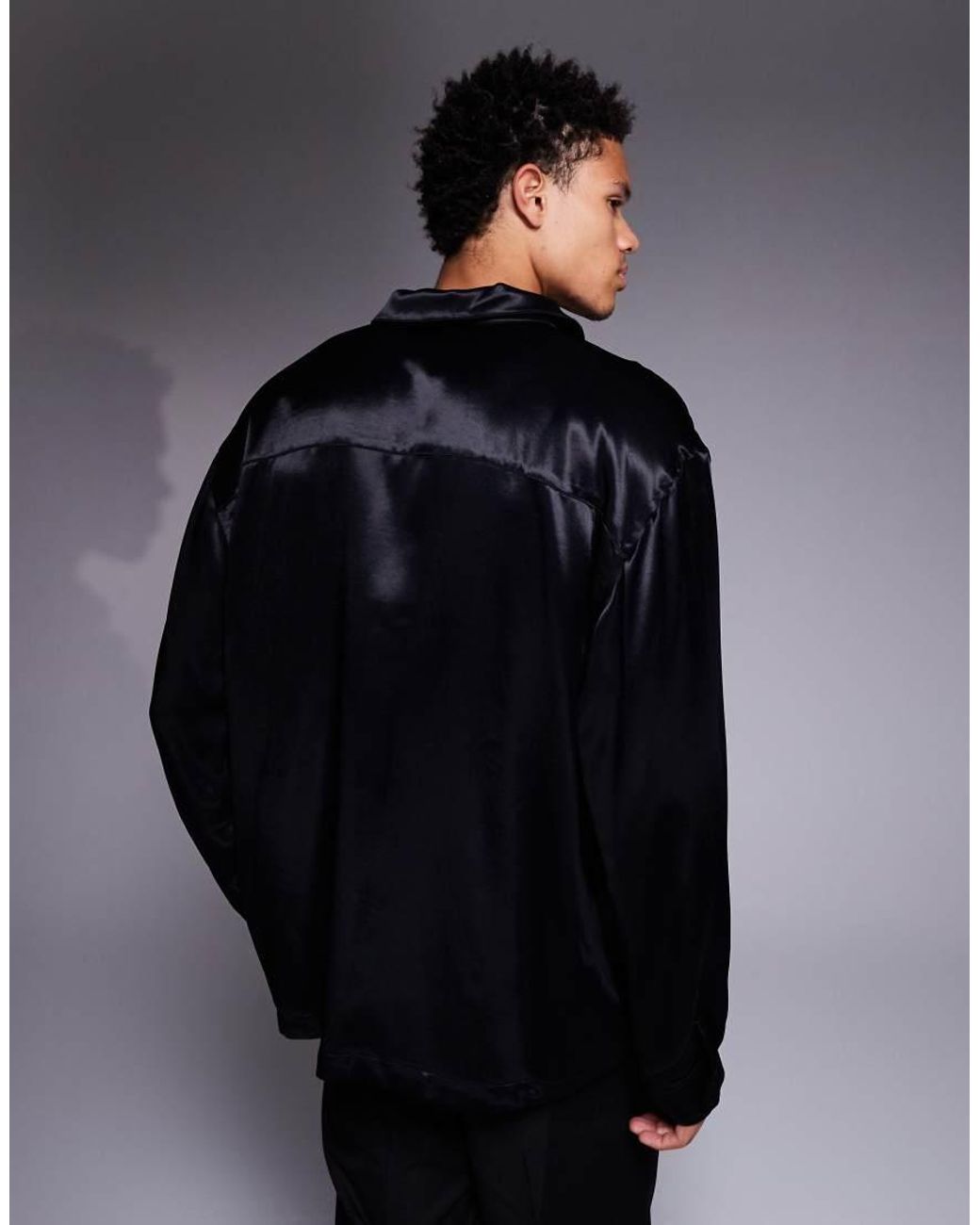 ASOS Blue Oversized Satin Overhead Shirt for men