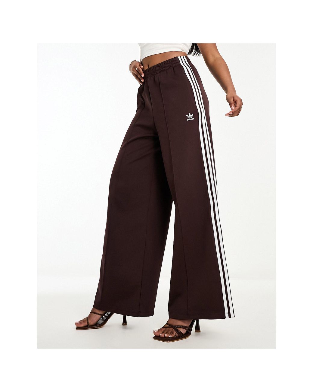 Pantaloni a fondo ampio marroni con tre strisce di adidas Originals in  Bianco | Lyst