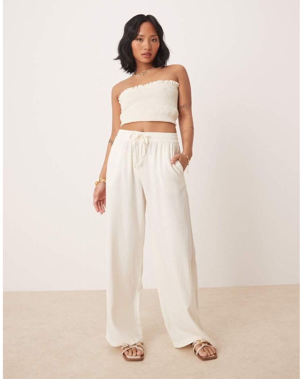 JDY Petite Natural Wide Leg Linen Trouser Co-ord