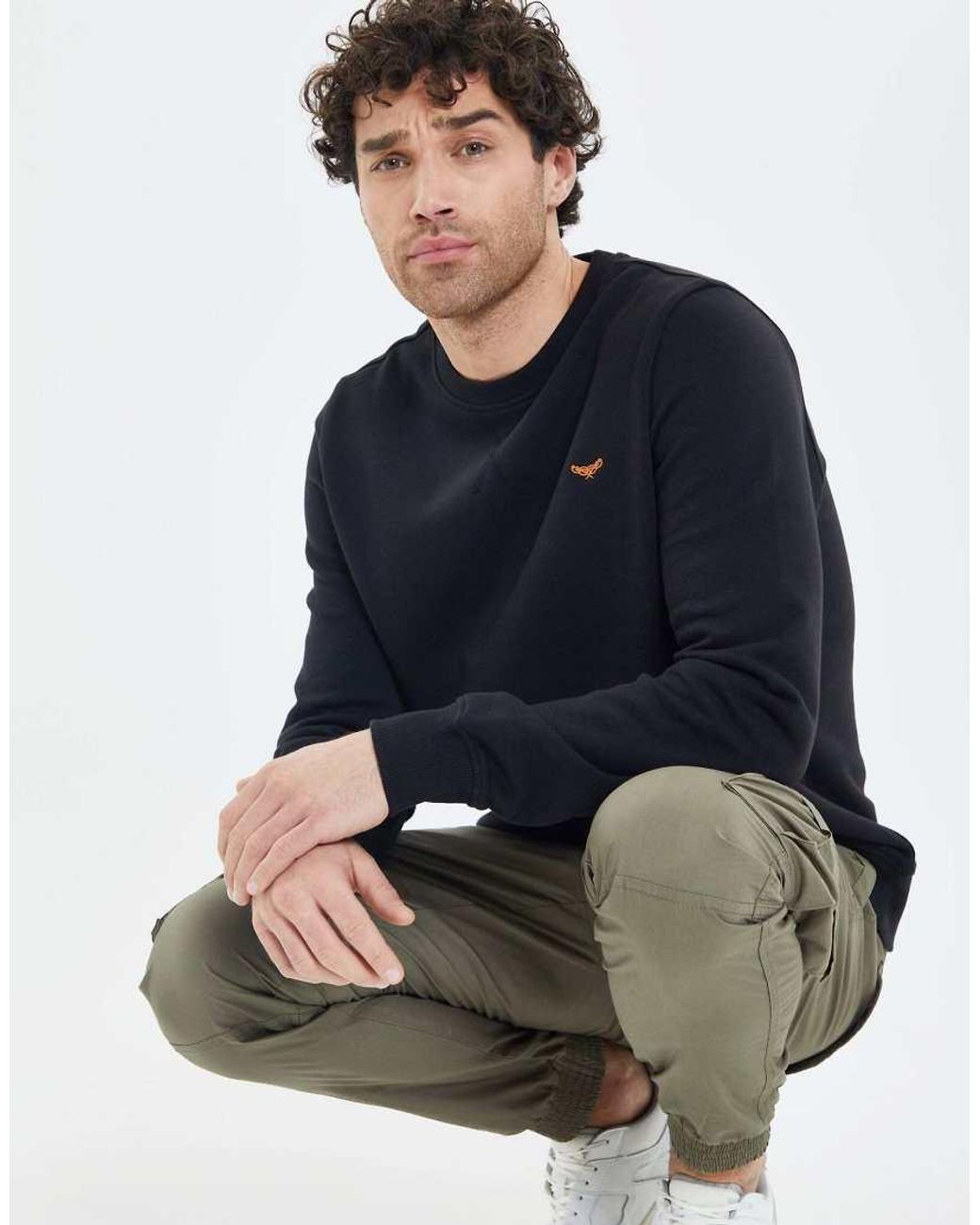 Threadbare Blue Cotton Blend Crew Neck Sweatshirt for men