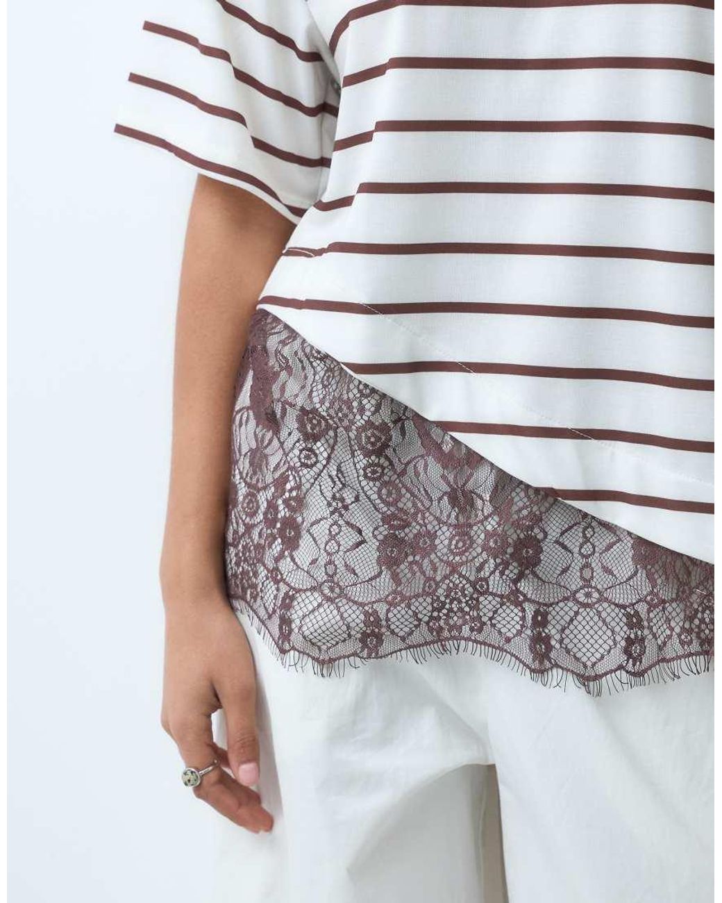 ASOS White Short Sleeve T-shirt With Lace Hem