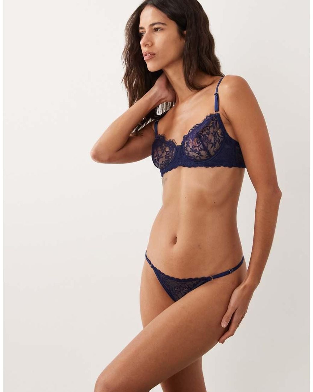 KAT THE LABEL Blue Rosie Lace Thong
