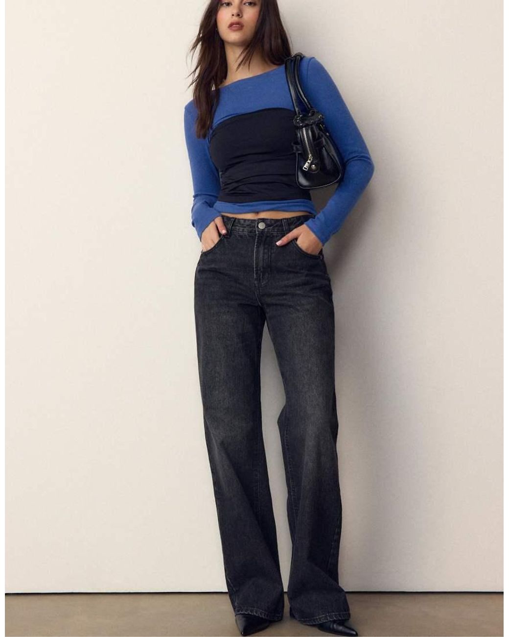 Stradivarius Blue Long Sleeve T-Shirt With Gathering