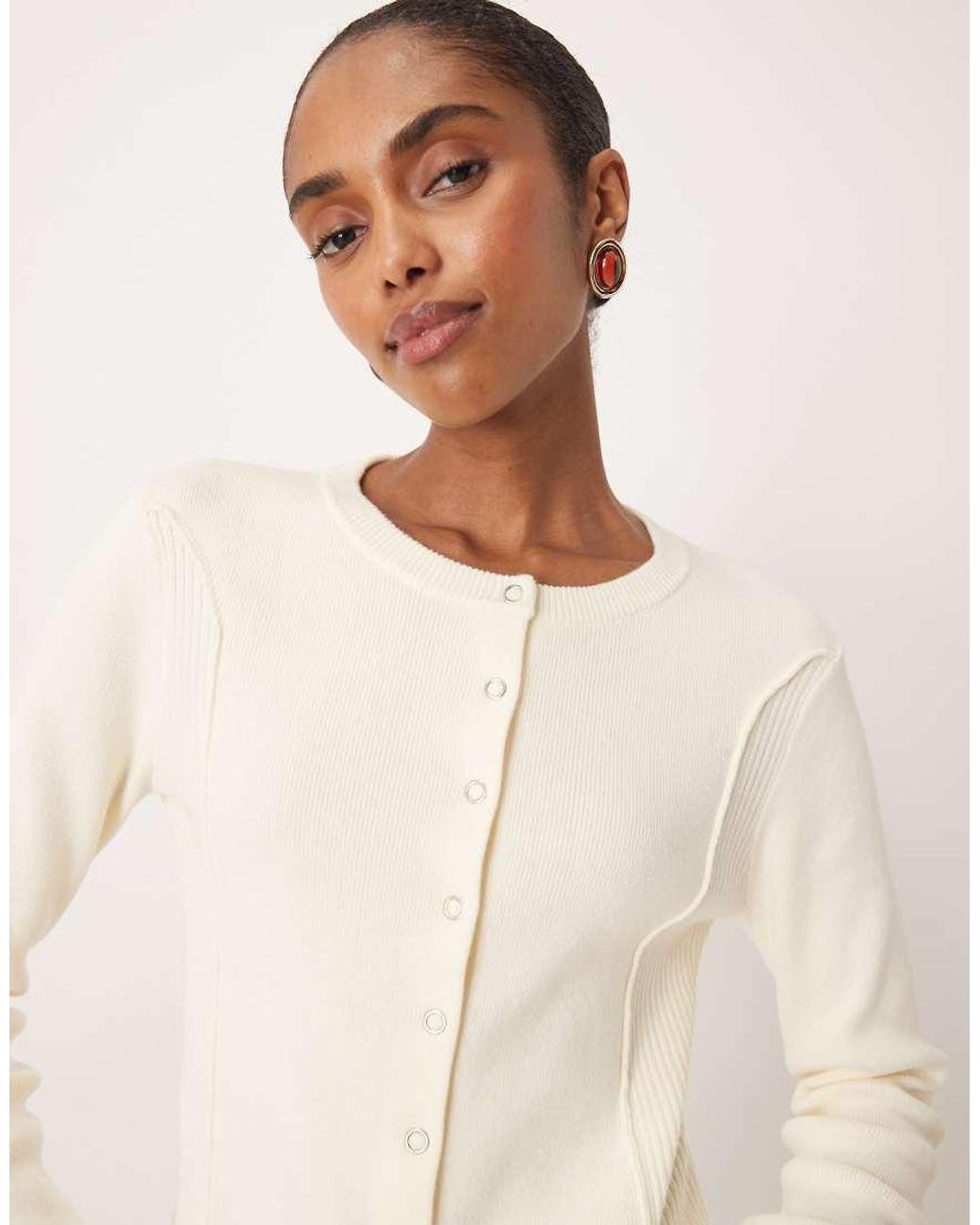 Mango White Cotton Mix Seam Detail Cardigan