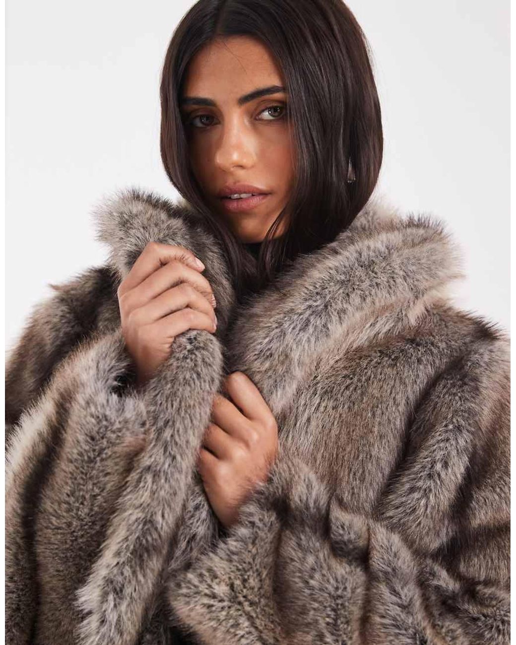 ASOS Brown Shawl Collar Faux Fur Jacket