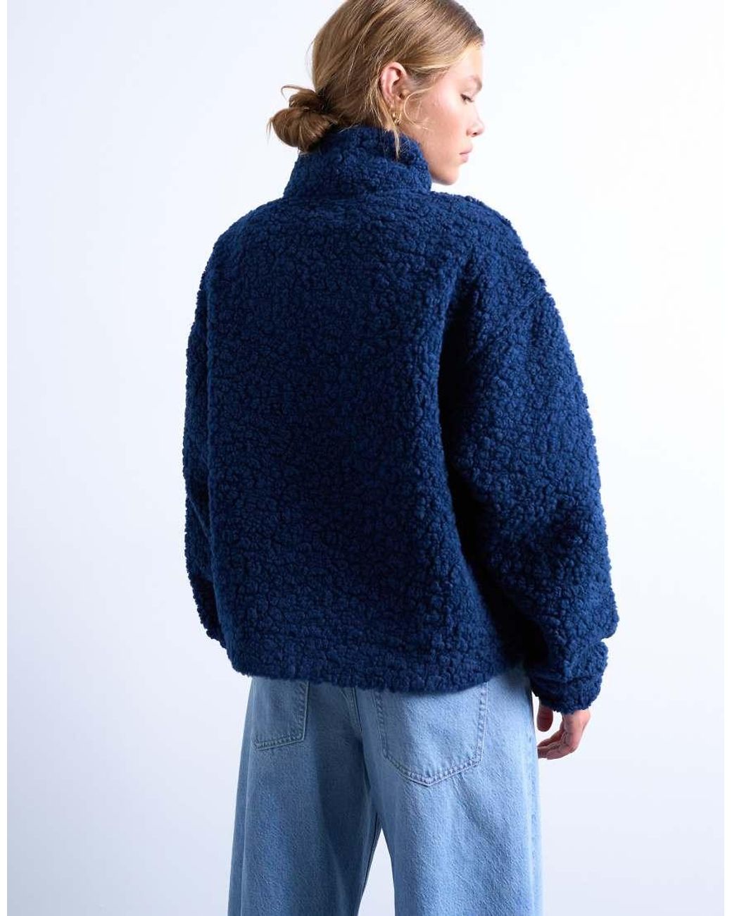 TOPSHOP Blue Borg Quarter Zip Top
