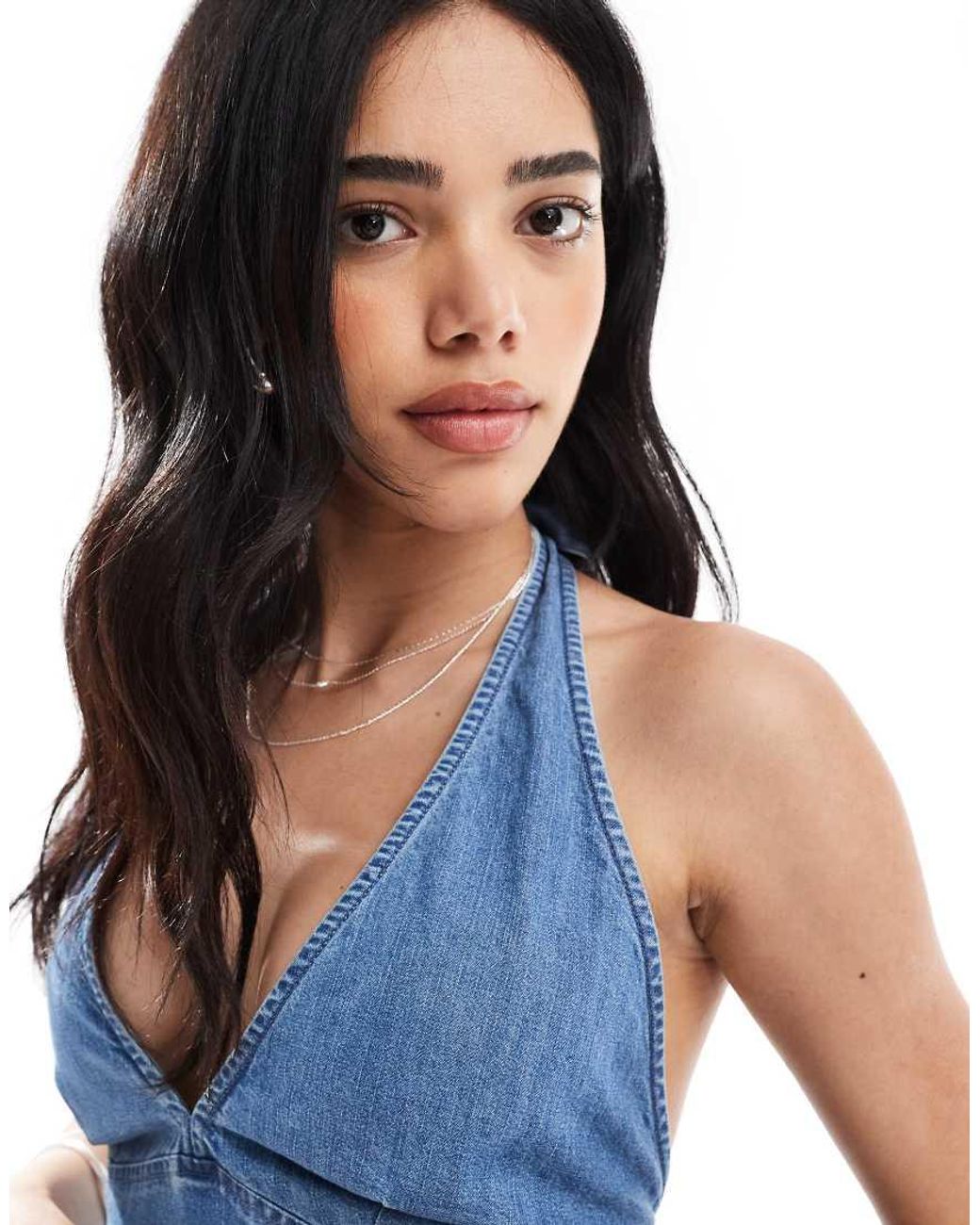 ASOS Blue Denim Halter Neck Mini Dress