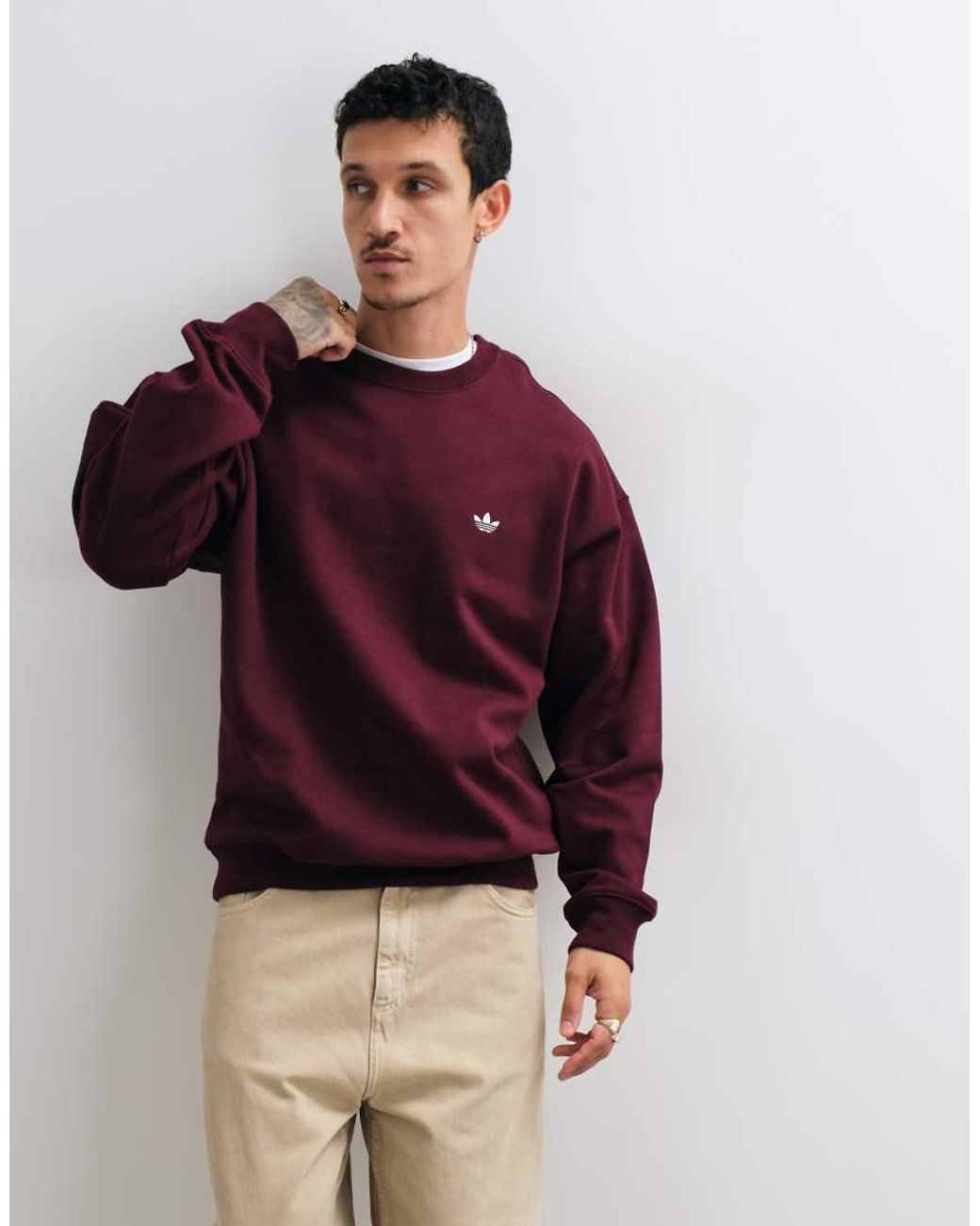 Adidas Originals Red Loose Crew Neck Sweatshirt for men
