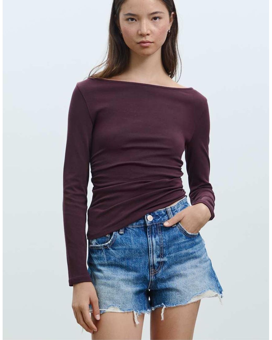 Stradivarius Blue Long Sleeve T-shirt With Gathering