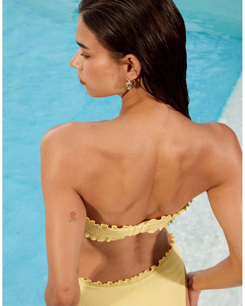 ASOS Blue Sophia Lettuce Edge Bandeau Bikini Top With Starfish Detail