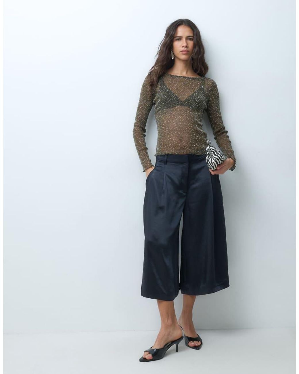 Miss Selfridge Brown Hotfix Mesh Long Sleeve Top