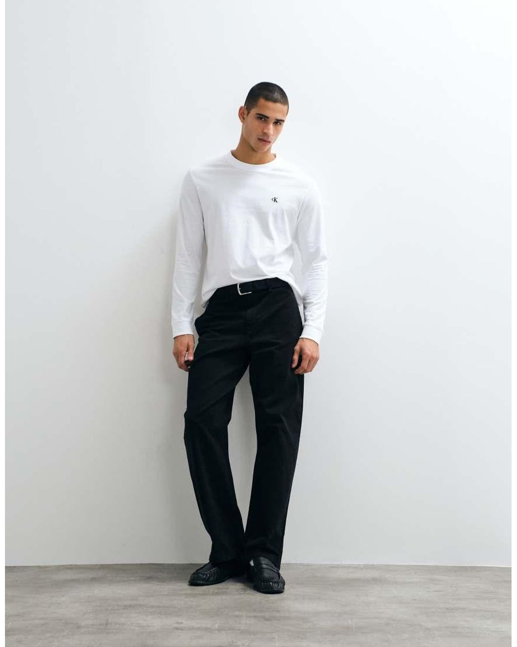 Calvin Klein White Monogram Long Sleeve T-Shirt for men