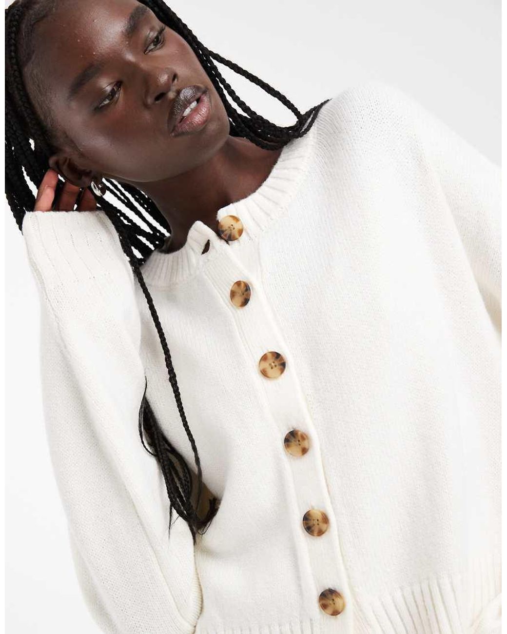 Hollister White Crew Neck Knitted Cardigan