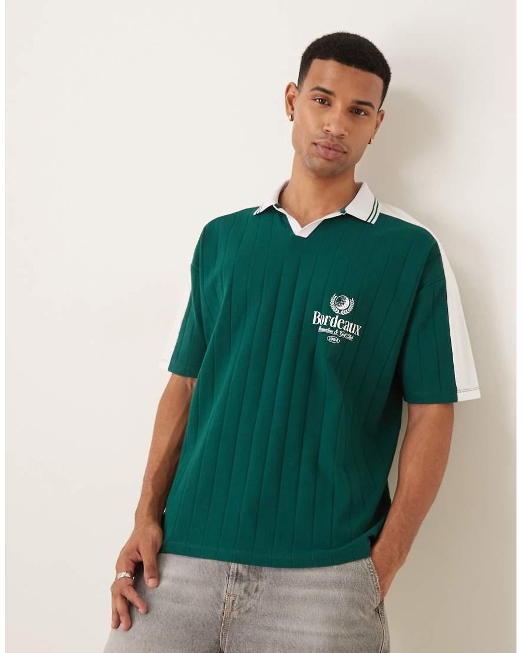 ASOS Green Oversized Polo With Sports Chest Graphic for men