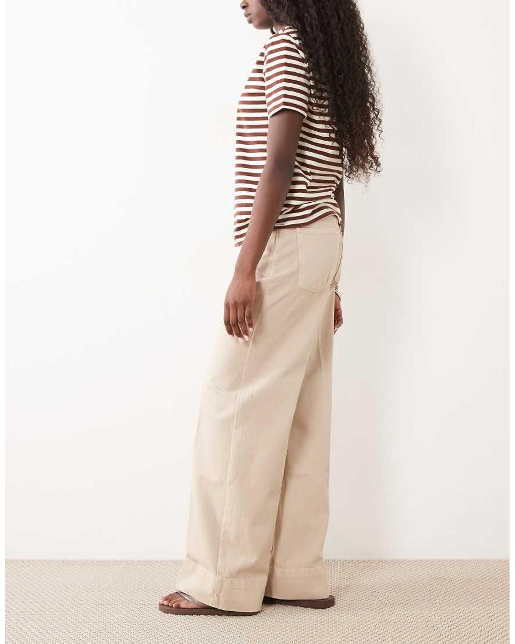 ASOS Natural Wide Leg Jean With Crease Front