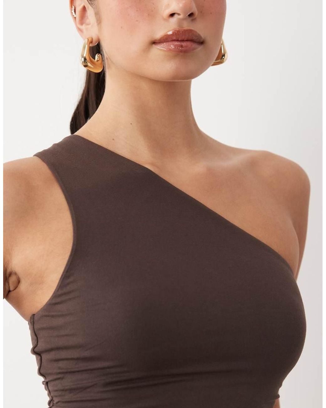 Oh Polly Brown Modal One Shoulder Open Back Top