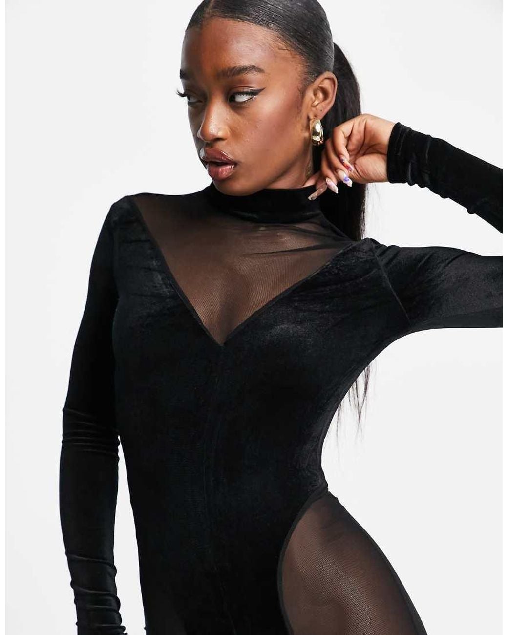 SIMMI Black Simmi Sheer Detail Mesh Jumpsuit
