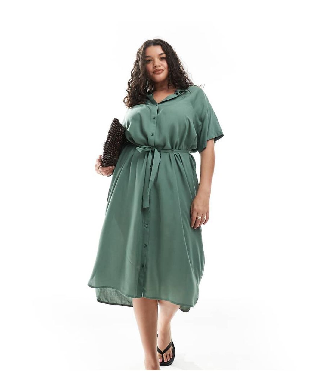 Vero Moda Green Shirt Midi Dress With Tie Belt