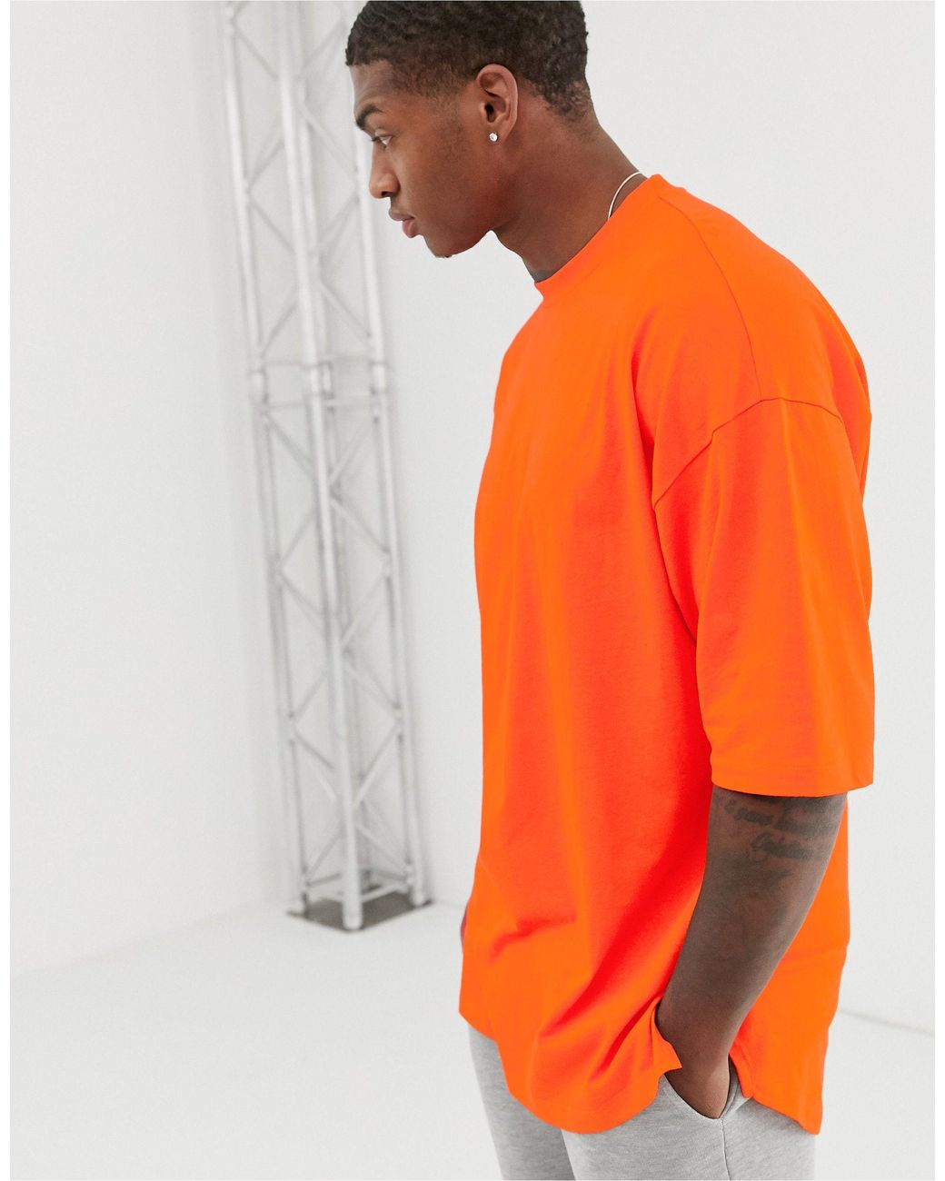 ASOS Oversized T-shirt With Side Split in Orange for Men | Lyst