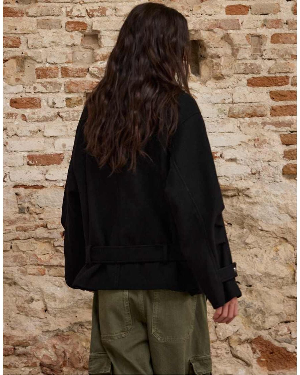 Stradivarius Brown High-neck Button Jacket